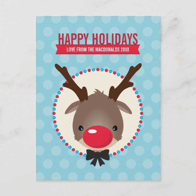 HOLIDAY GREETINGS cute red nosed reindeer rudolph (Front)