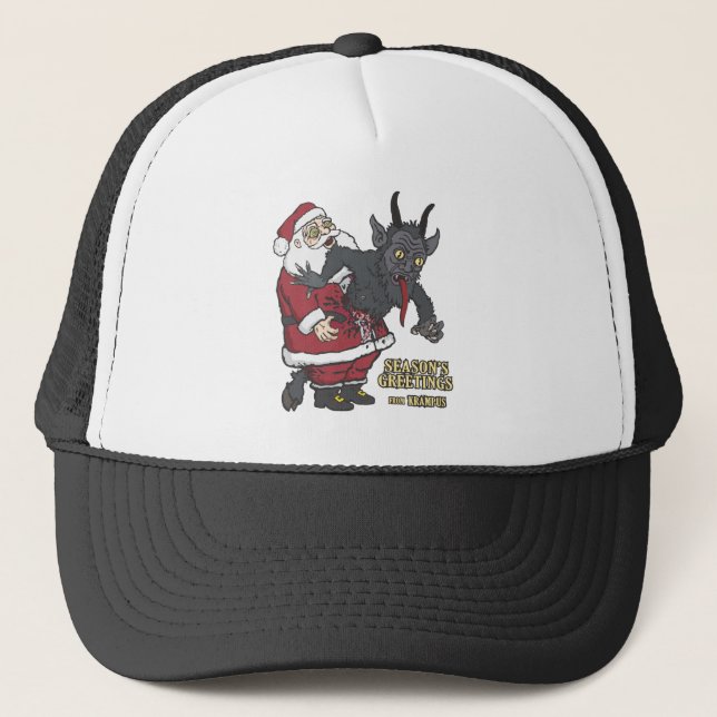 Holiday Greetings from Krampus (and Santa) Trucker Hat (Front)