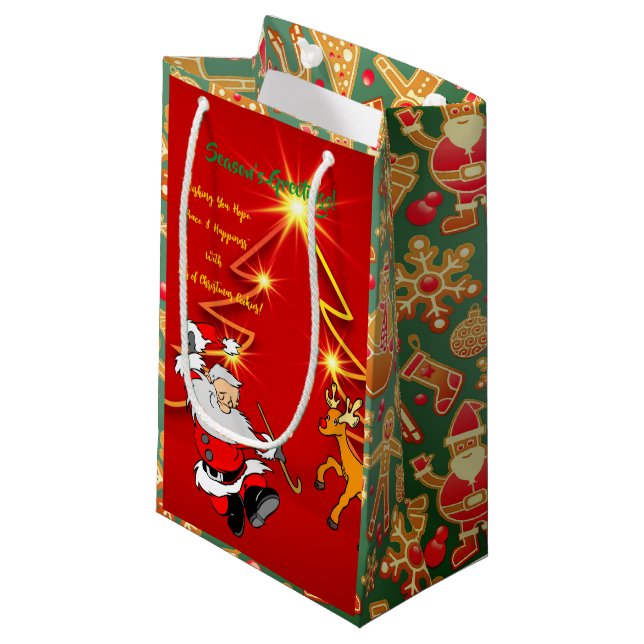 Holiday Greetings - Santa Small Gift Bag (Front Angled)