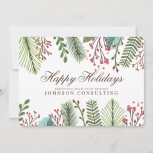 Holiday Greetings Watercolor Holly Foliage