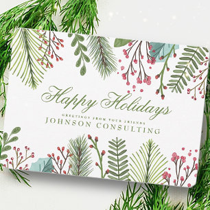 Holiday Greetings Watercolor Holly Foliage Card
