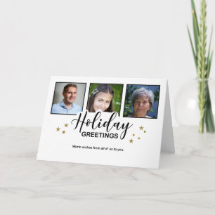 Holiday Greetings White 3 Photo Glitter Effect Card