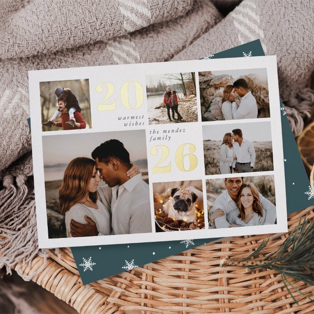 Holiday Grid | Modern Photo Collage Foil Card (Creator Uploaded)