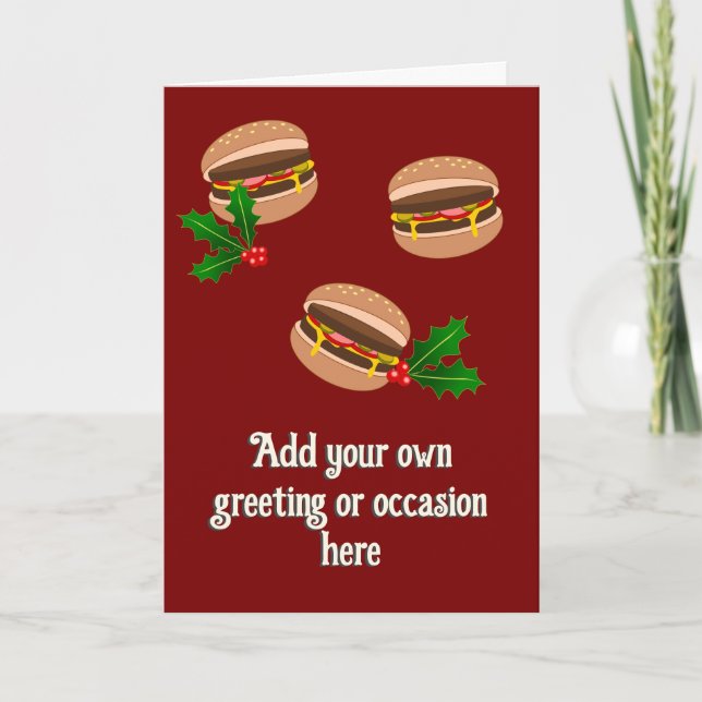Holiday Hamburgers - Custom Food Theme Dark Red Card (Front)