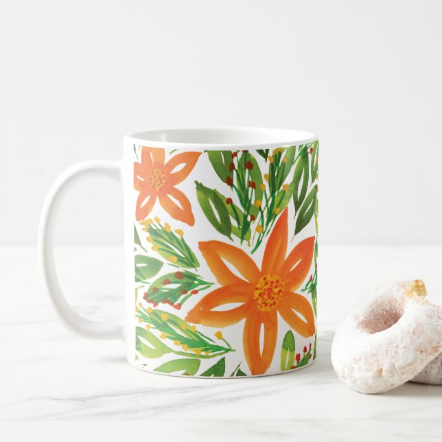 Holiday & Hand Painted Flowers Mug (With Donut)