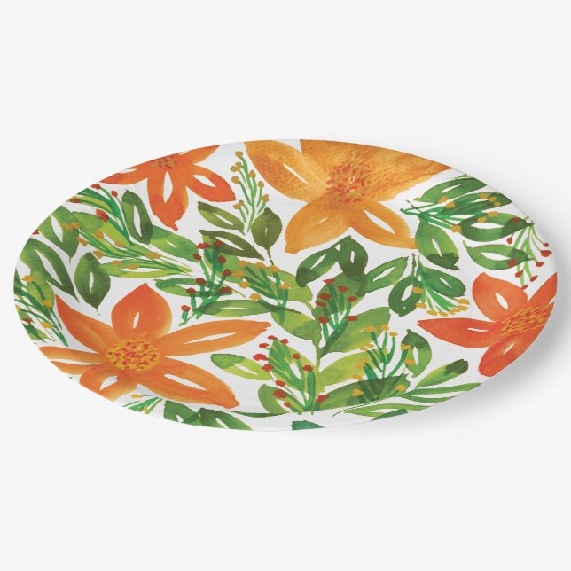 Holiday & Hand Painted Flowers Paper Plate (Angled)