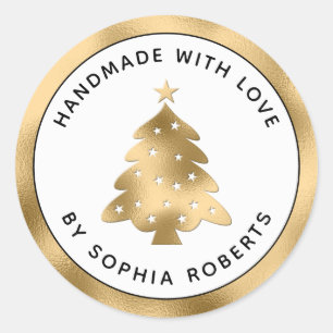 Holiday Handmade with Love Holly and Gold Marble C Classic Round Sticker