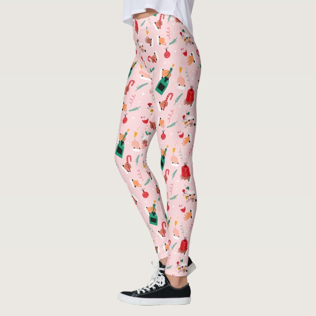 Holiday Hands Festive Celebration Pattern Leggings (Left)
