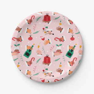 Holiday Hands Festive Celebration Pattern Paper Plate
