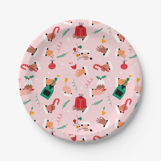 Holiday Hands Festive Celebration Pattern Paper Plate (Front)