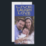 Holiday Hanukkah Photo Card "Love a Latke"<br><div class="desc">Holiday, Hanukkah Photo Card, "Live Laugh Love a Latke" Glossy, Photo Card with white envelope. Personalize by replacing photos and wording, "Happy Hanukkah, The Blumbergs" Customize wording by choosing your favourite font style, colour and size. Thanks for stopping and shopping by! Much appreciated. Happy Hanukkah! Share your special moments with...</div>