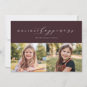 Holiday happiness plum two-photo card