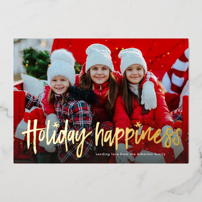 Holiday happiness simple one photo foil card (Front)
