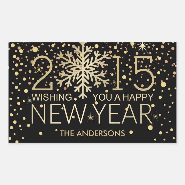 Holiday Happy New Year Snowflake Gold Confetti Sticker (Front)