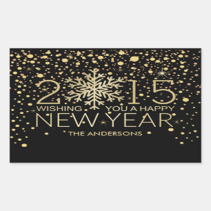 Holiday Happy New Year Snowflake Gold Confetti Sticker