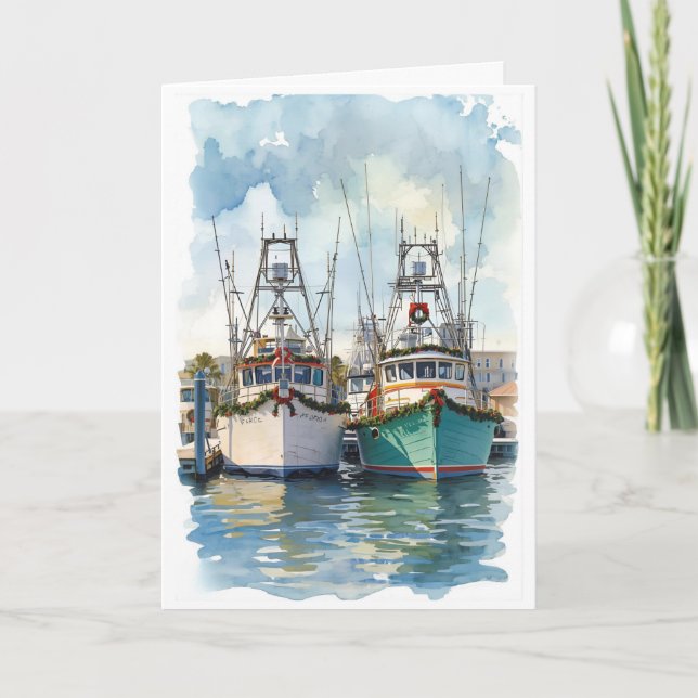 Holiday Harbor Watercolor Greeting Card (Front)