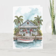 Holiday Harbour Cottage – Tropical Greeting Card