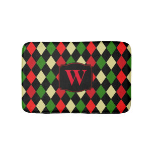 Holiday Harlequin Geometric Pattern Monogrammed Bath Mat