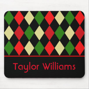 Holiday Harlequin Geometric Pattern Personalized Mouse Pad