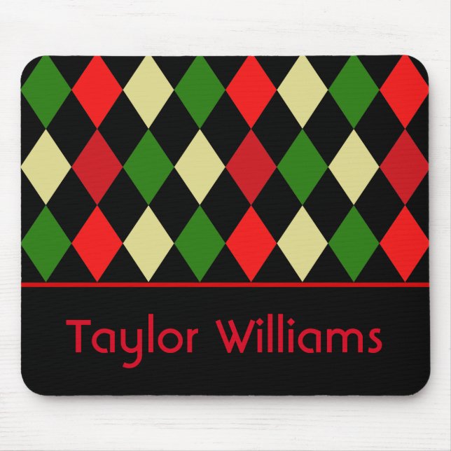 Holiday Harlequin Geometric Pattern Personalized Mouse Pad (Front)