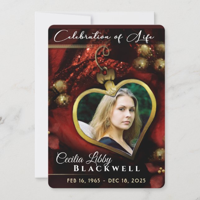 Holiday Heart Celebration of Life 5x7  Invitation (Front)