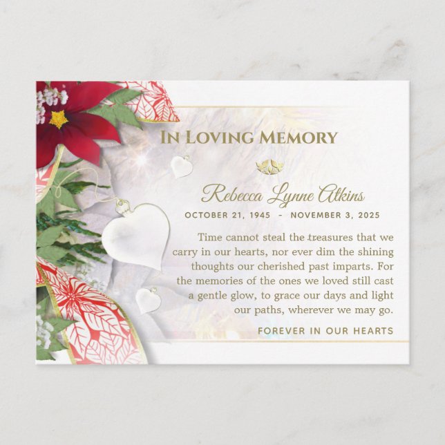 Holiday Heart Sympathy Thank You PostCard (Front)