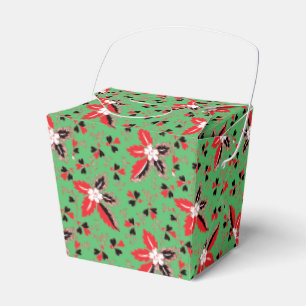 Holiday Hearts and Holly Leaves Green Favor Box
