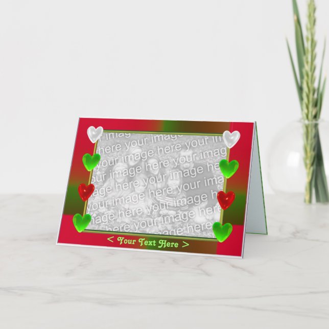 Holiday Hearts Wide (photo frame) Card (Front)