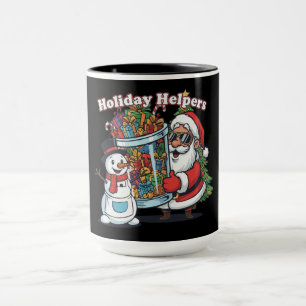 "Holiday Helpers" Cool Santa & Snowman Christmas Mug