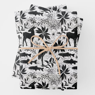 Holiday Heron and Deer Wrapping Paper Sheet