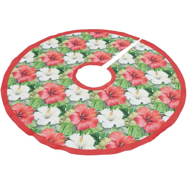 Holiday HIbiscus Christmas Tree Skirt (Angled)