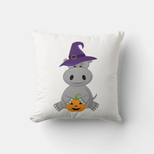 Holiday Hippo Halloween Witch Hippo Throw Pillow