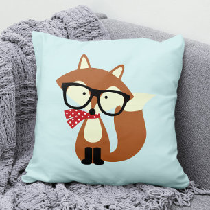 Holiday Hipster Brown Fox Throw Pillow