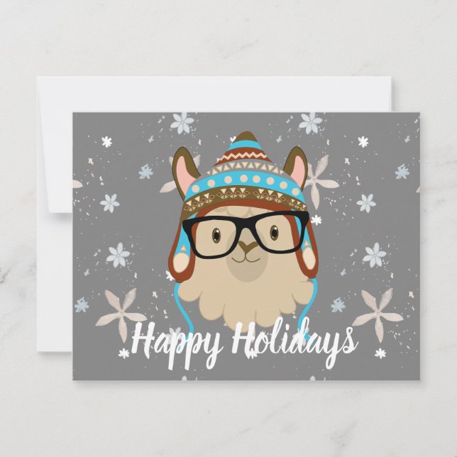 Holiday Hipster Llama Christmas Card (Front)