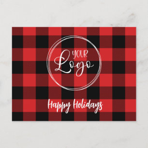 Holiday Holidays Logo Black and Red Buffalo Plaid Postcard