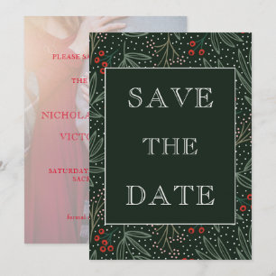 Holiday Holly Berry Greenery Faux Vellum Photo Save The Date