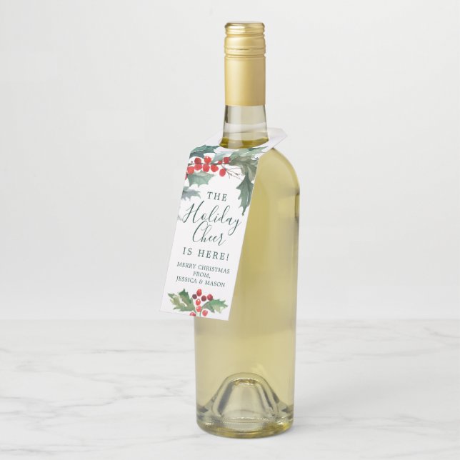 Holiday Holly Bottle Hanger Tags Christmas (Angled)