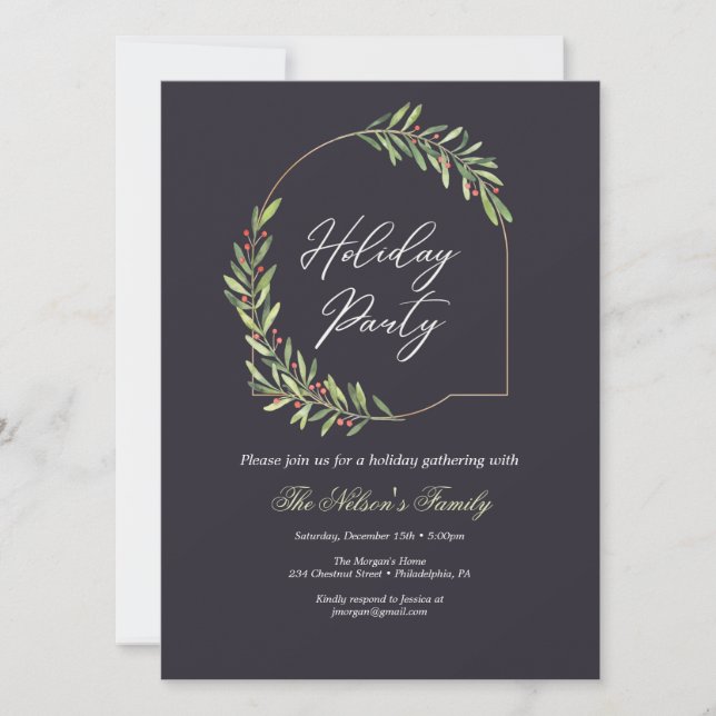 Holiday Holly Christmas Party  Card (Front)