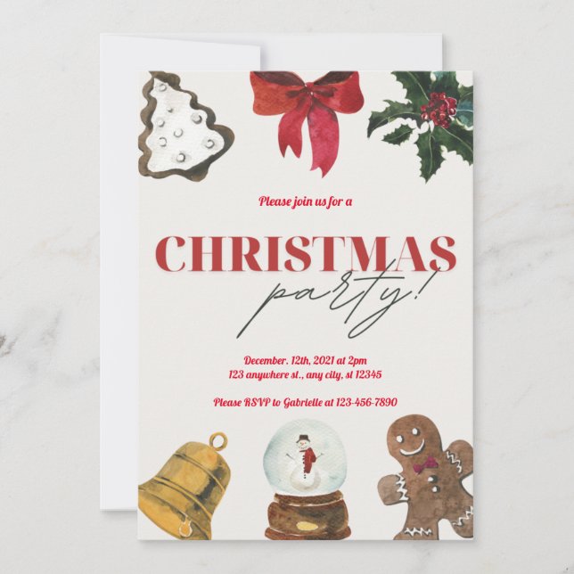 Holiday Holly Christmas Party Invitation (Front)