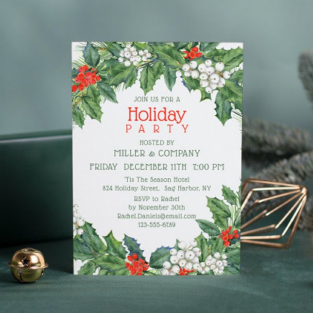 Holiday Holly Floral Corporate Christmas Party Invitation (Creator Uploaded)