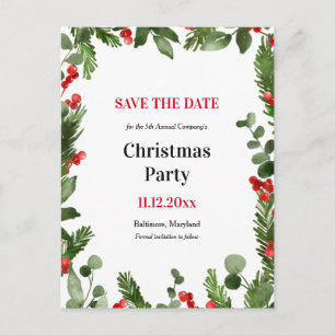 Holiday Holly Leaves Christmas Party Save The Date Announcement Postcard