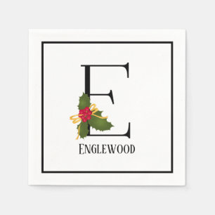 Holiday Holly Monogram Letter E Personalized Paper Napkin