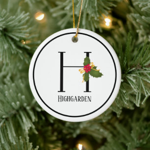 Holiday Holly Monogram Letter H Personalized Ceramic Ornament