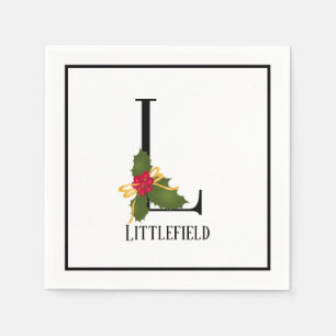 Holiday Holly Monogram Letter L Personalized Paper Napkin