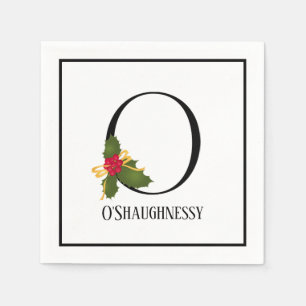 Holiday Holly Monogram Letter O Personalized Paper Napkin