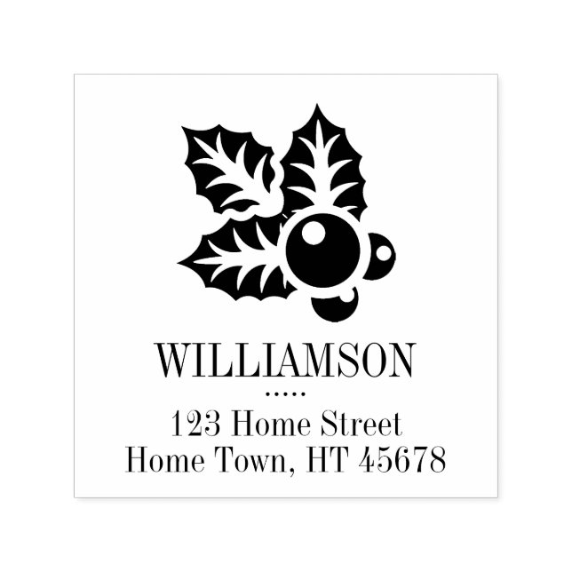 Holiday Holly Square Return Address Self-inking Stamp (Design)