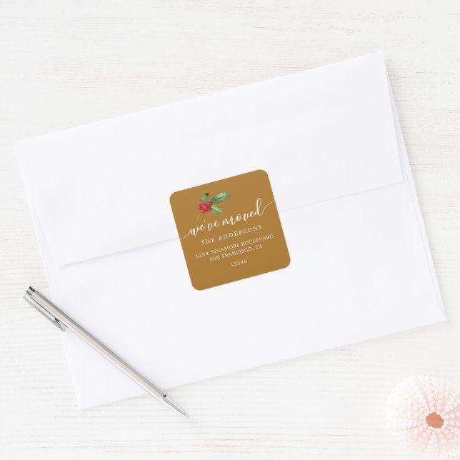 Holiday Holly We’ve Moved Address Label Warm Gold (Envelope)