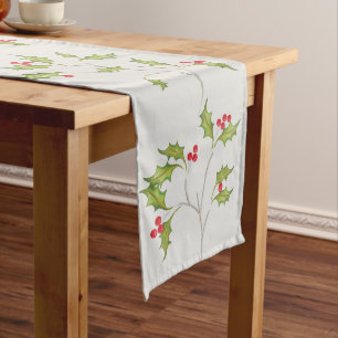 Holiday Holly with Red Berries Medium Table Runner