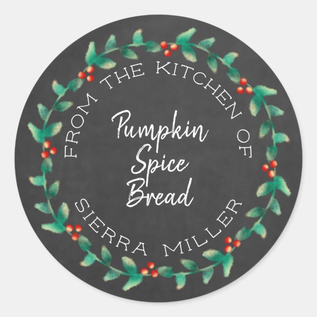 Holiday Holly Wreath Chalkboard Kitchen Treats Classic Round Sticker (Front)