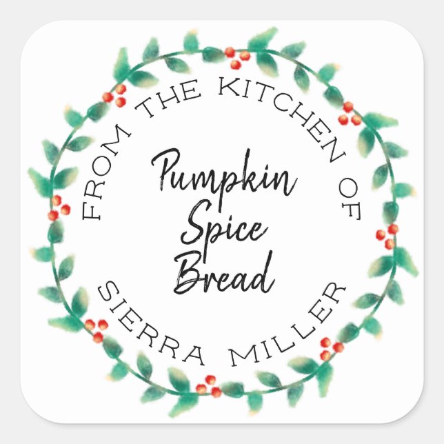 Holiday Holly Wreath Kitchen Treats Gift Label (Front)